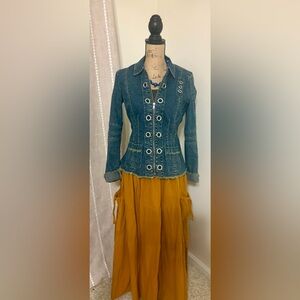 Baccini stretch denim fitted jacket with silver grommets